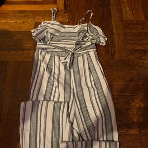 White with blue strips jumpsuit